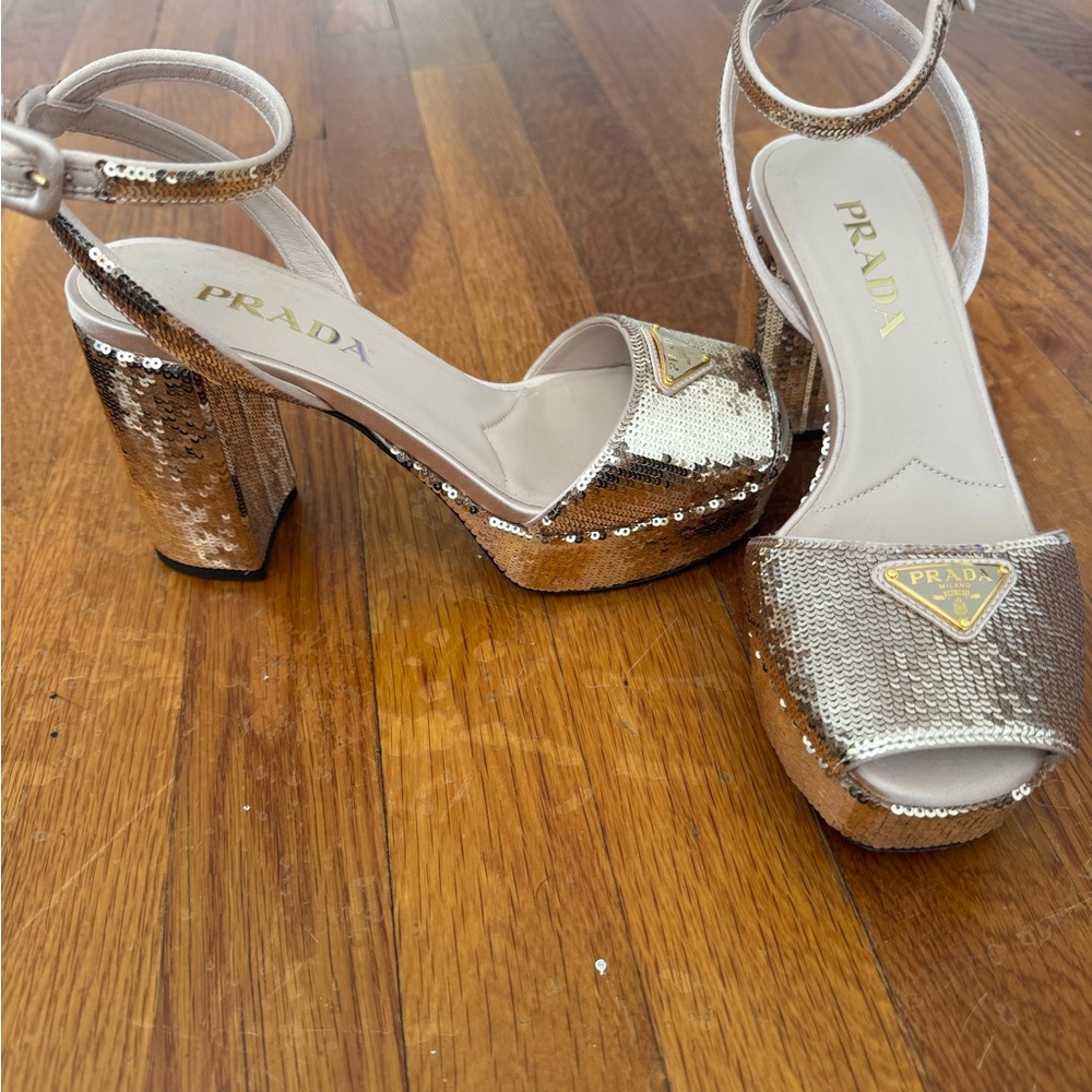 Prada Rose Gold Sequin Embellished Footwear - Picture 2 of 3